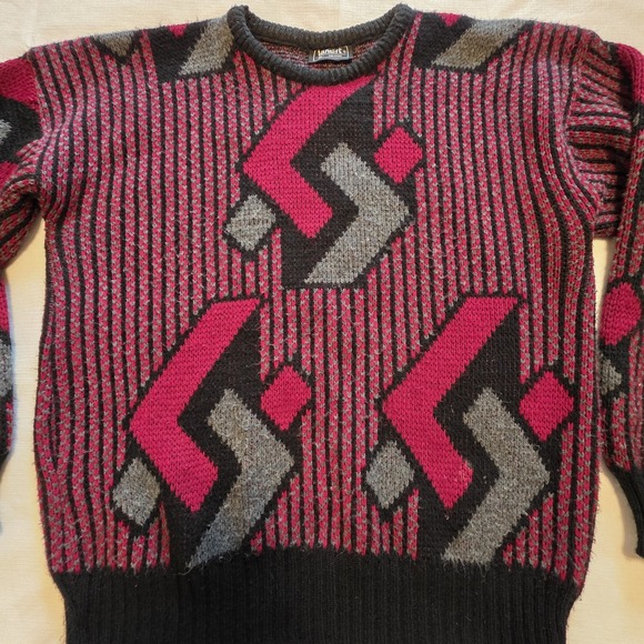 XL Indie Vintage sweater Eclectic Grandpa core Mens Black Red Geometric dad 80's - Picture 2 of 9